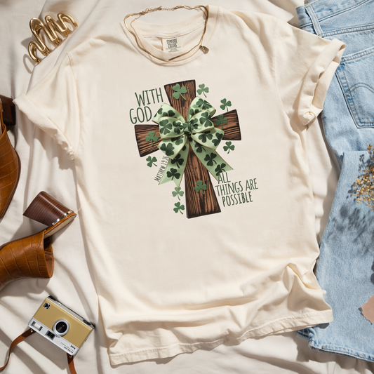 With God All Things Are Possible Christian T-Shirt, St. Patricks Day Faith Tee, Bible Verse Shirt, Irish Christian Apparel