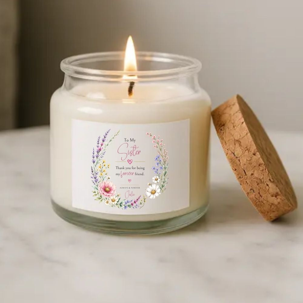 To My Sister Watercolor Wildflowers Soy Candle Gift