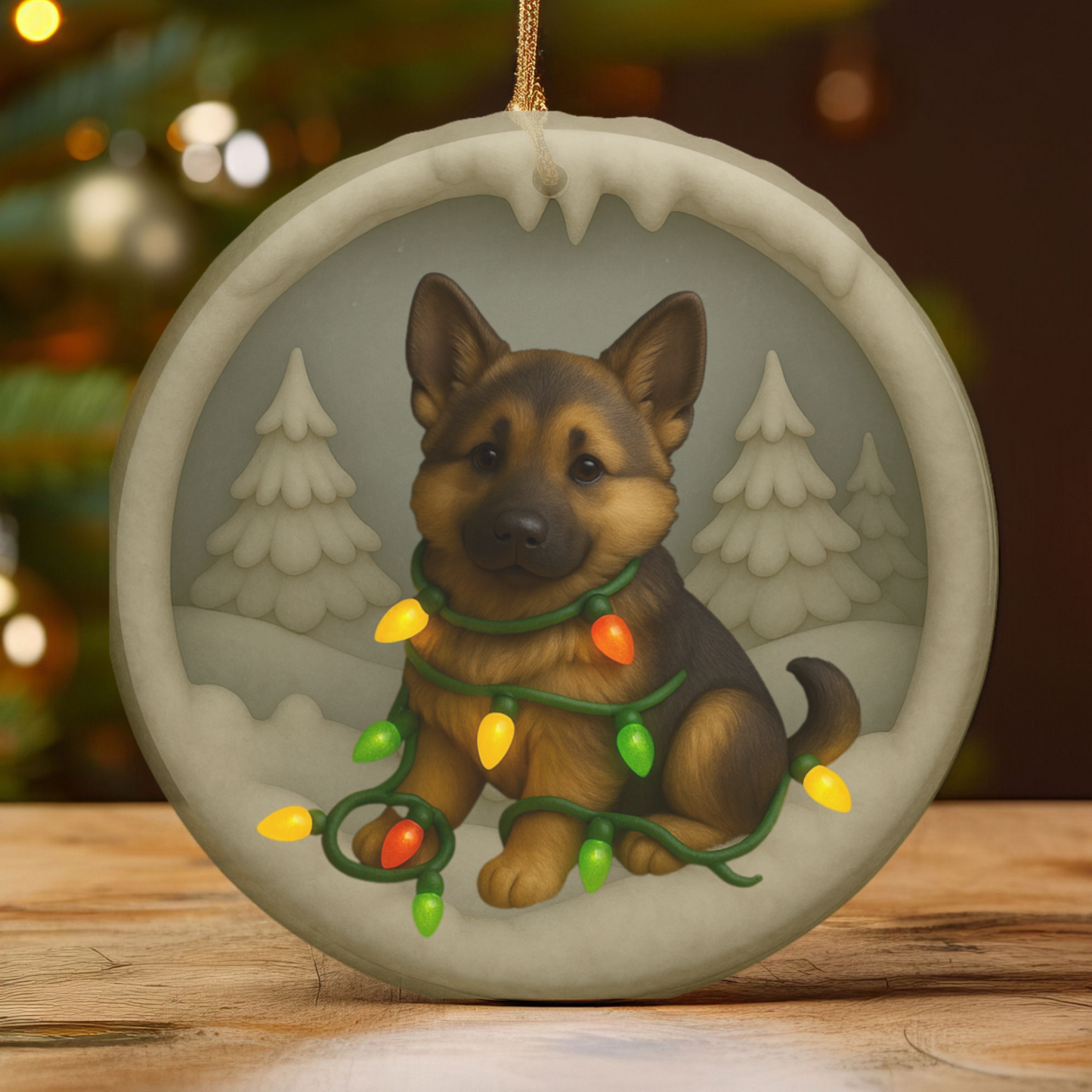 Personalized German Shepherd Christmas Ornament, 3D Clay-Style Dog Keepsake with Lights