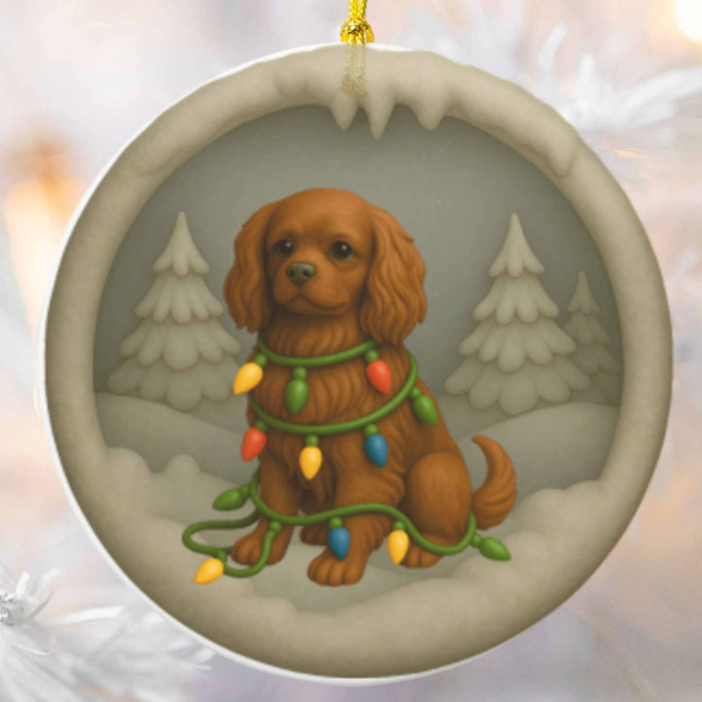 Personalized Ruby Cavalier King Charles Spaniel Christmas 3D Clay-Style Ornament