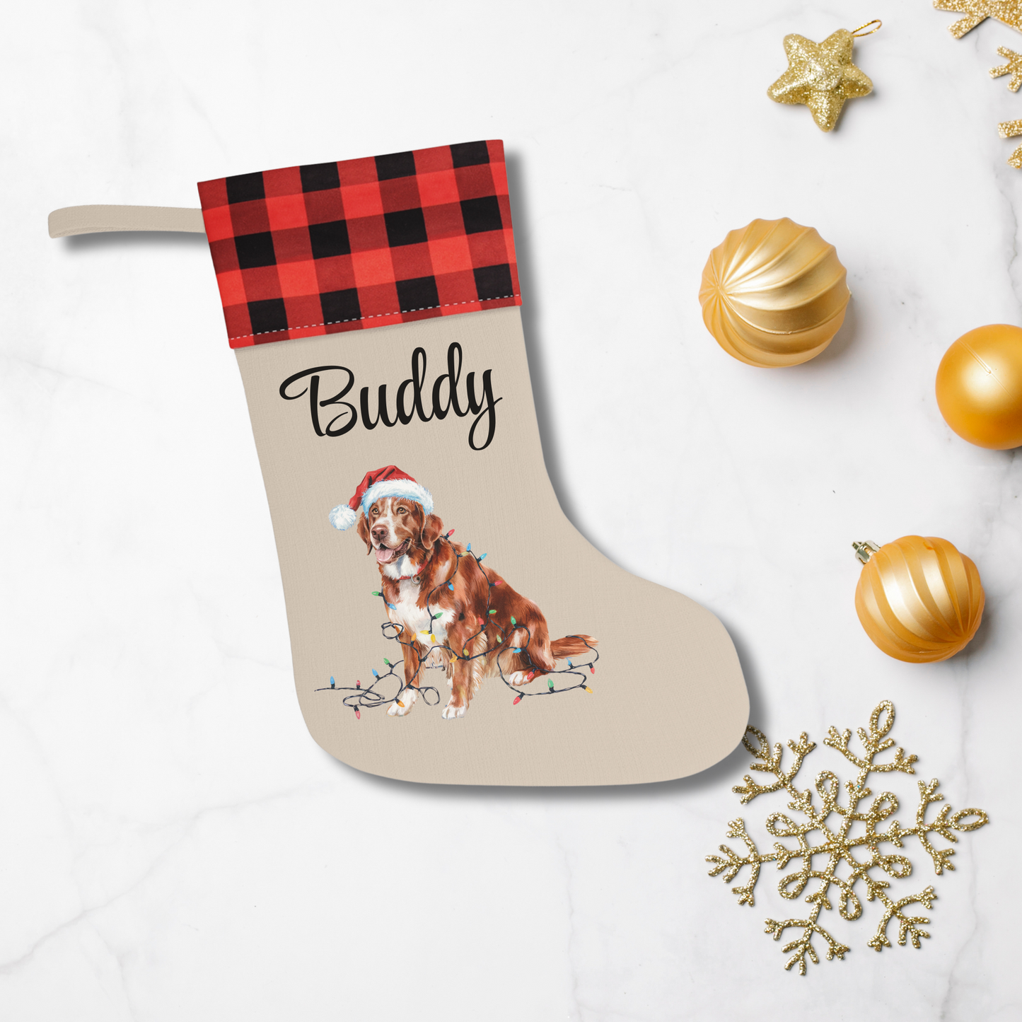 Personalized Nova Scotia Duck Tolling Retriever Christmas Stocking, Holiday Decor Gift for Pet Lovers