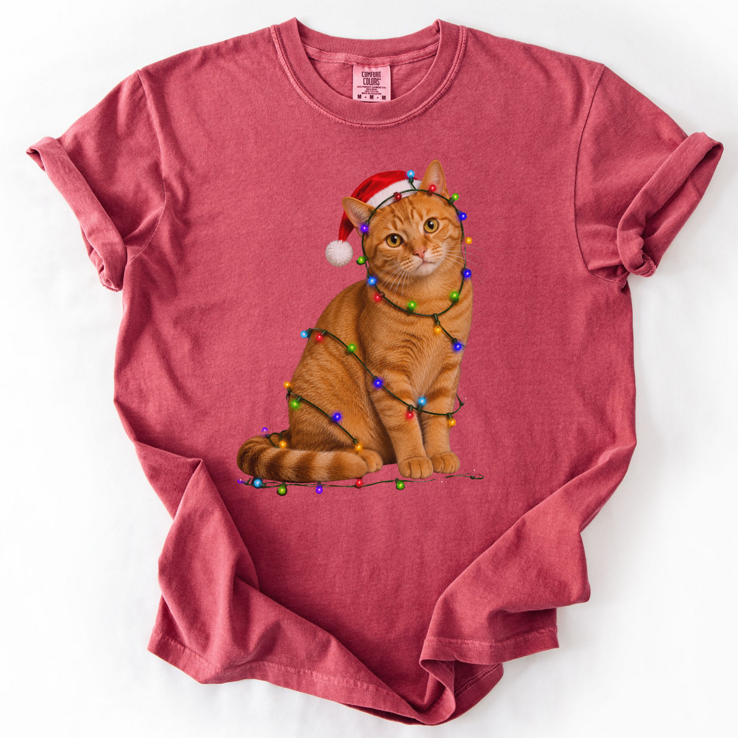 Orange Tabby Christmas Lights Shirt, Comfort Colors Holiday Cat Lover Tee
