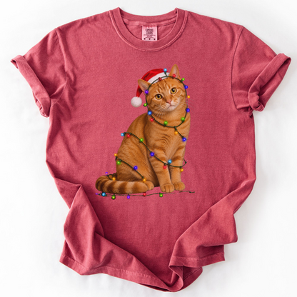 Orange Tabby Christmas Lights Shirt, Comfort Colors Holiday Cat Lover Tee
