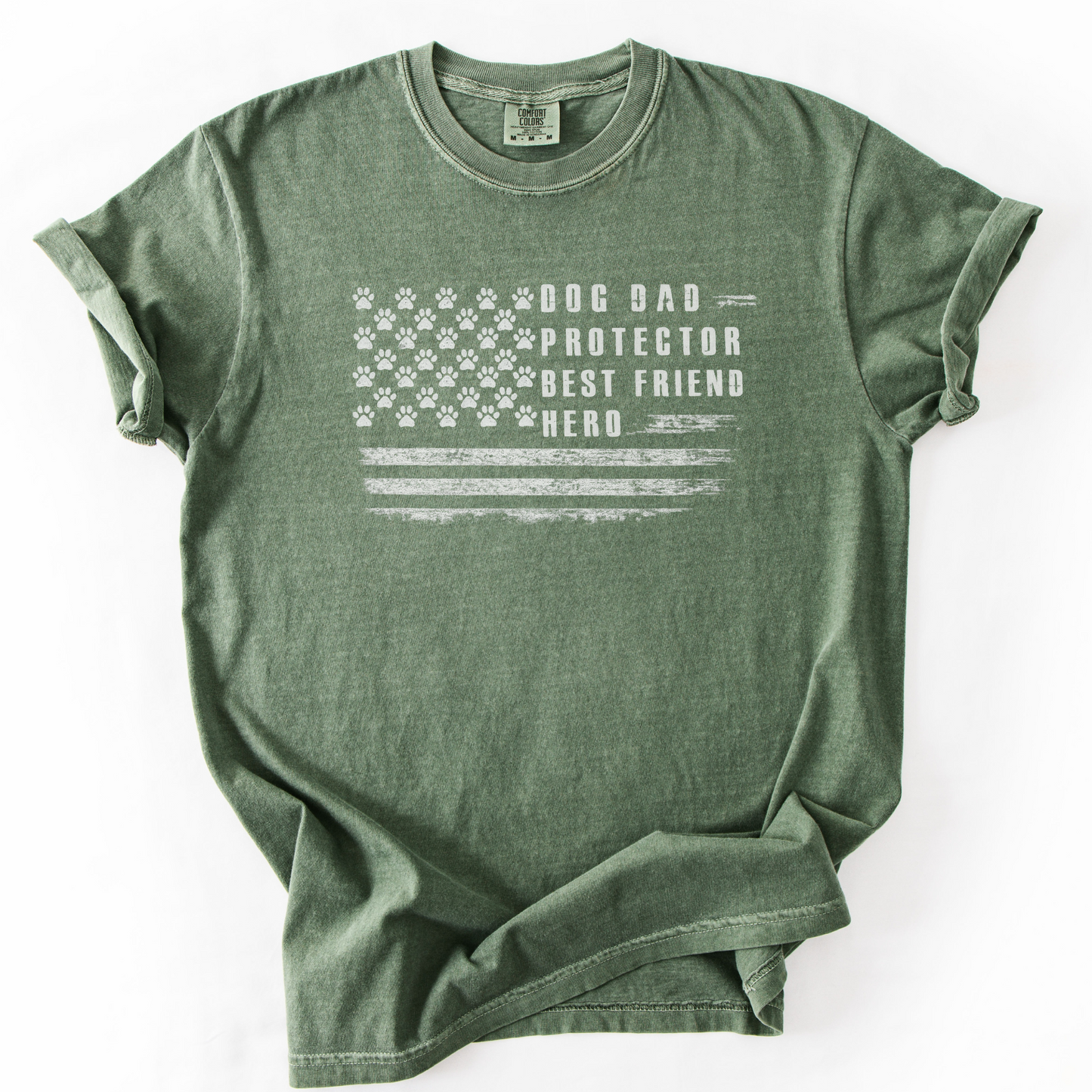 Dog Dad Protector Best Friend Hero Patriotic Paw Print Flag Shirt
