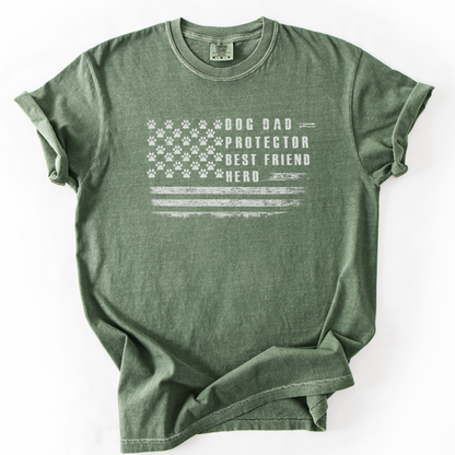 Dog Dad Protector Best Friend Hero Patriotic Paw Print Flag Shirt