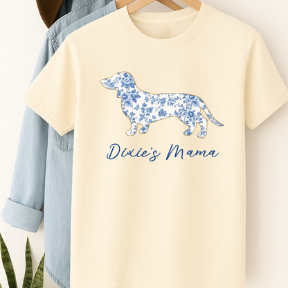 Personalized Floral Toile  Dachshund Mama Shirt