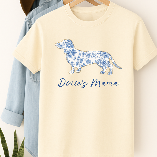 Personalized Floral Toile  Dachshund Mama Shirt