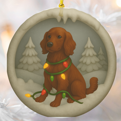 Personalized Irish Setter Christmas Ornament, 3D Clay-Style Dog Keepsake with Lights