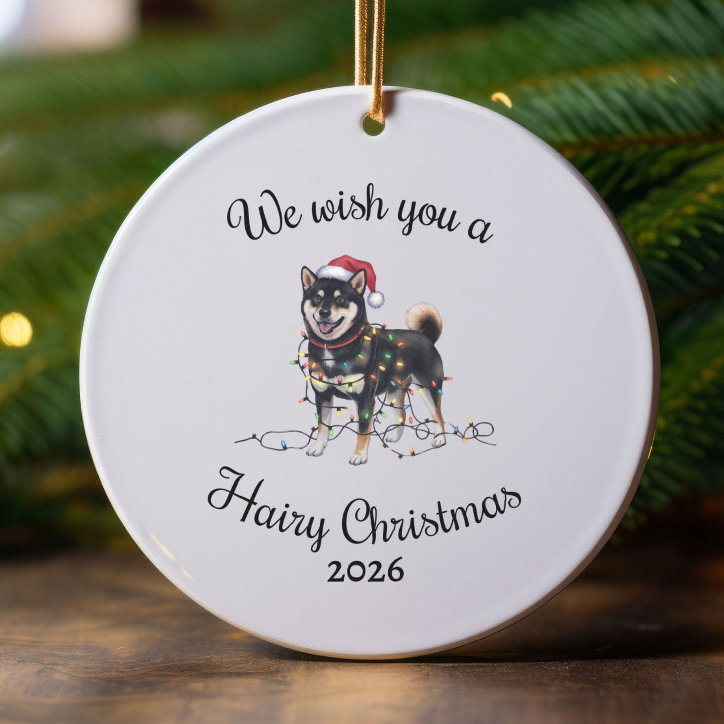 Christmas Black Shiba Inu Ornament, Christmas Lights Dog Keepsake