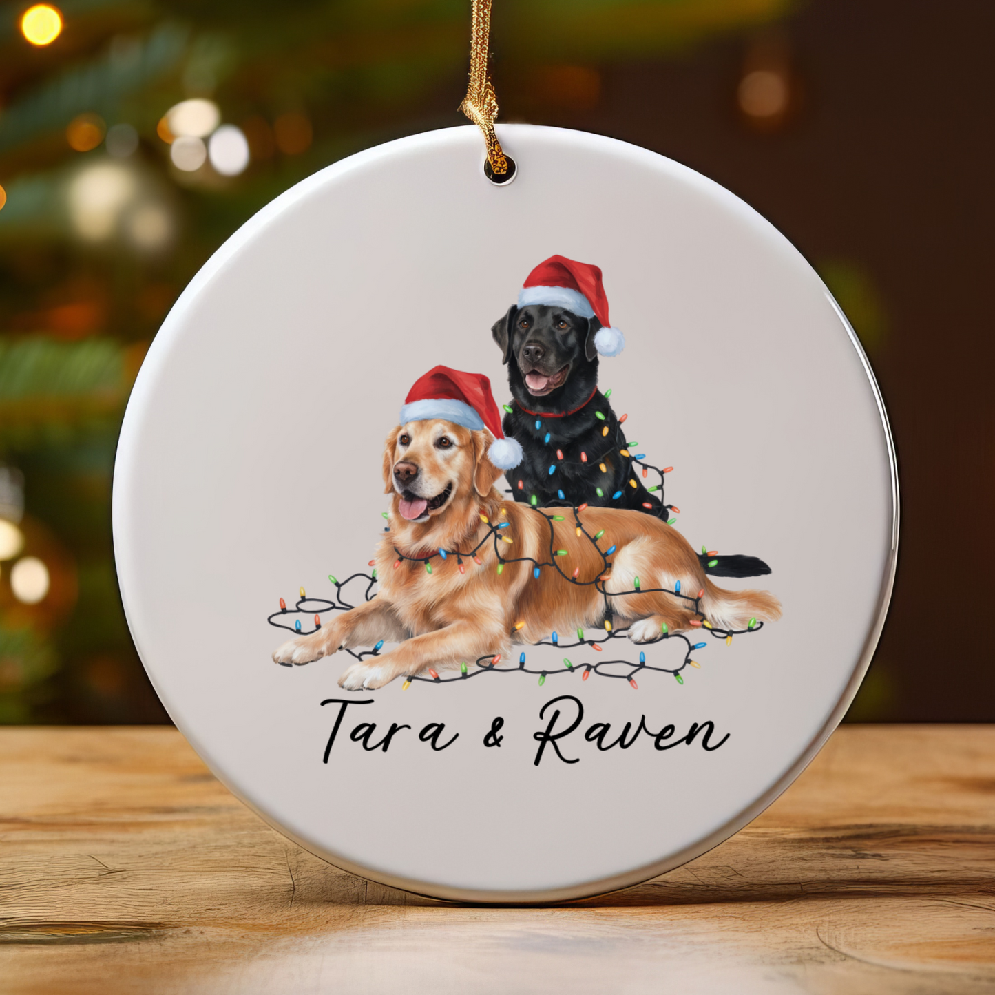 Personalized Golden Retriever Labrador Duo Christmas Ornament, Festive Dog Decor