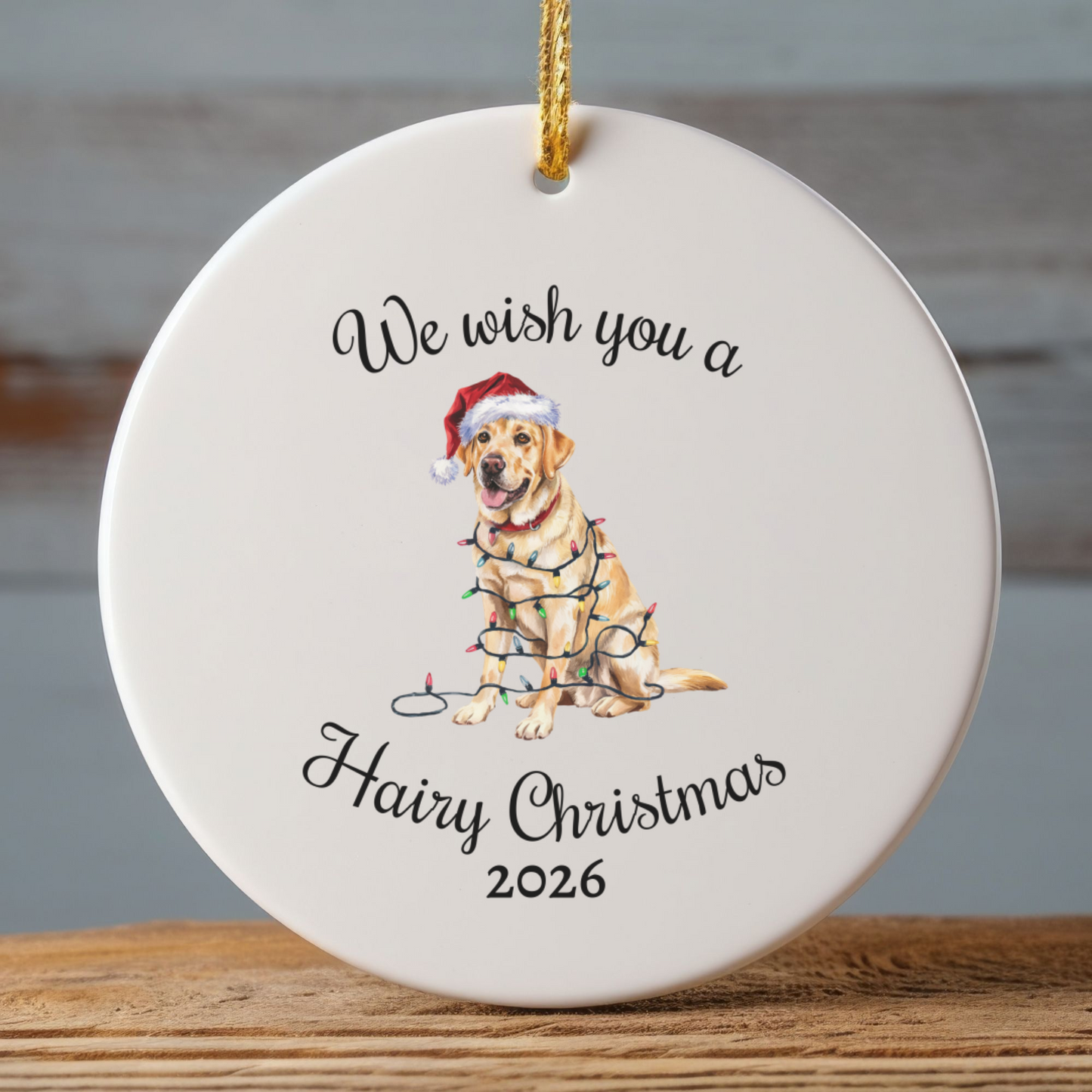 Christmas Yellow Labrador Ornament, Christmas Lights Dog Keepsake