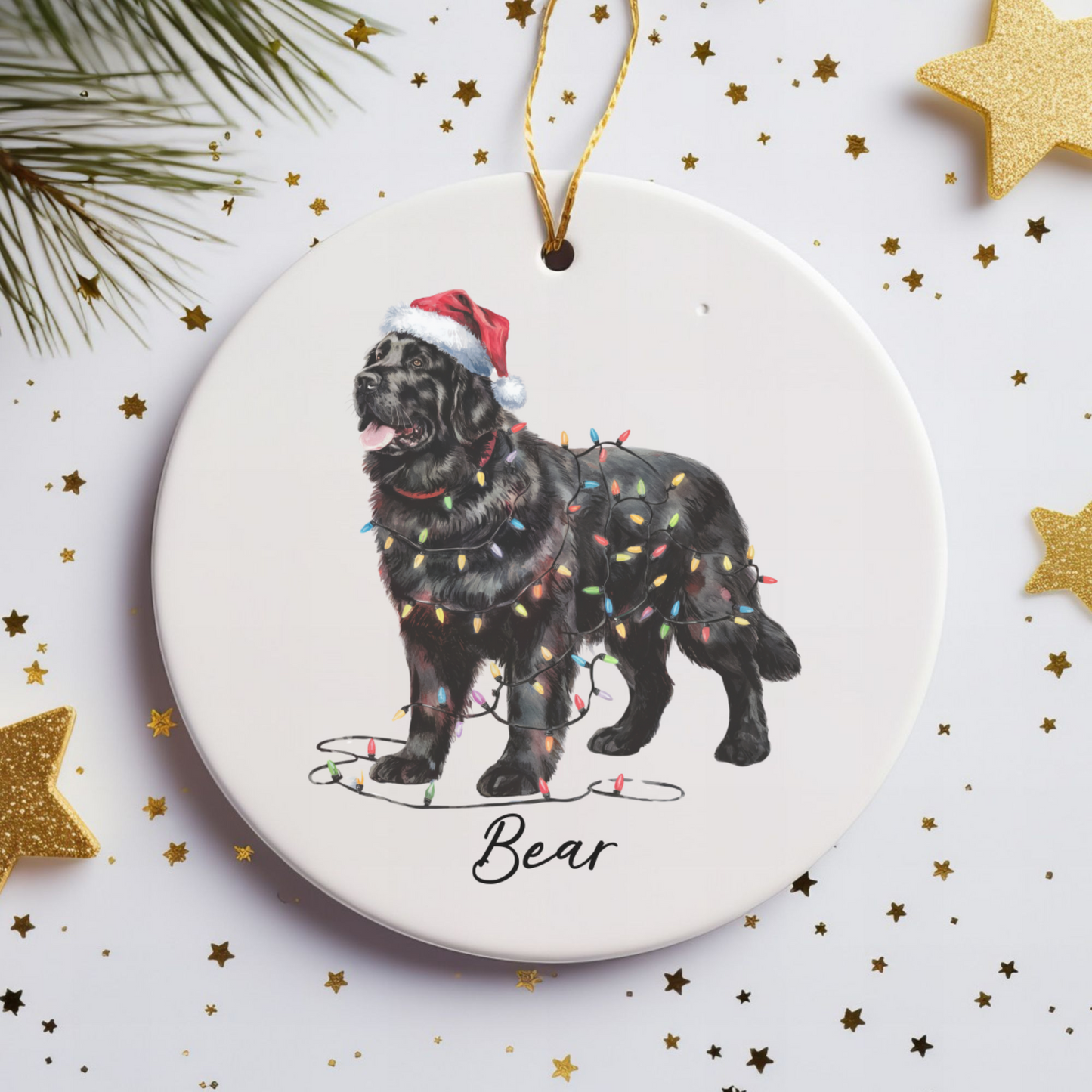 Black Newfoundland Ornament, Personalized Dog Keepsake