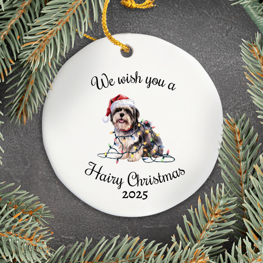 Christmas Lhasa Apso Ornament, Christmas Lights Dog Keepsake
