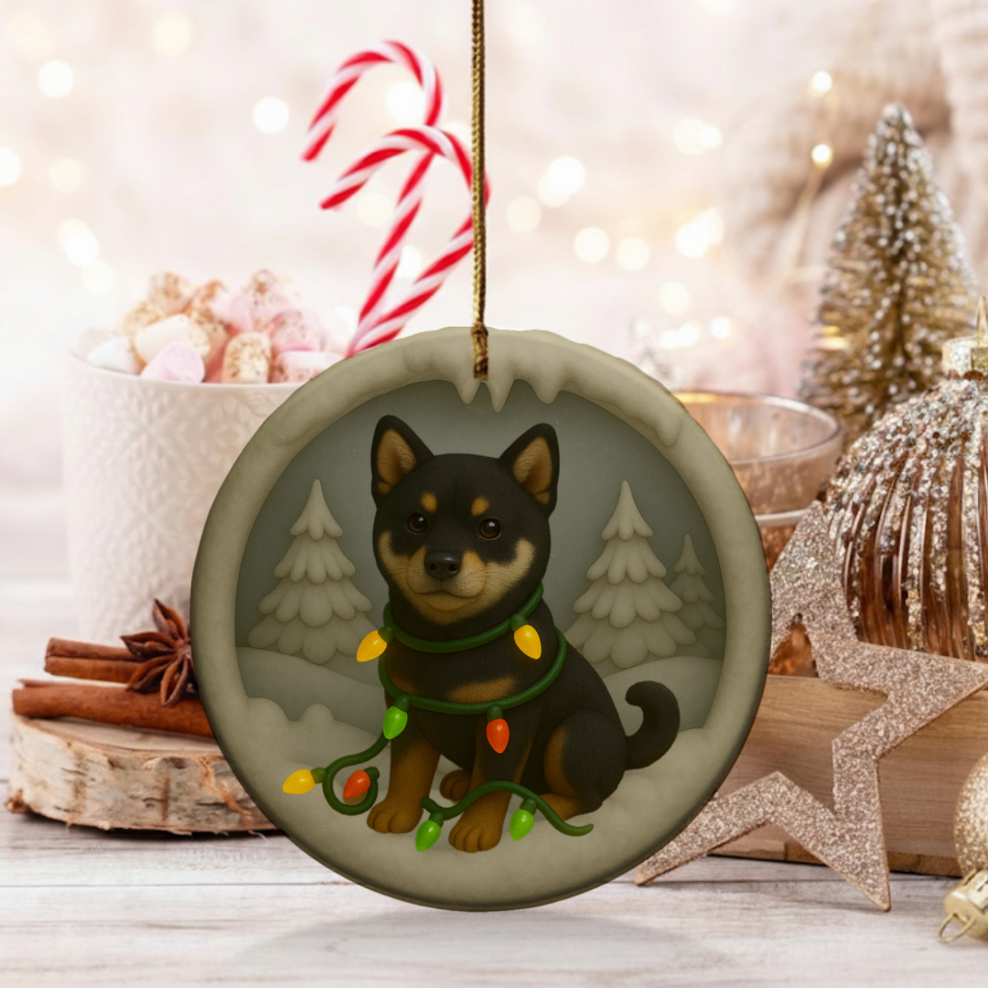 Personalized Black Shiba Inu Christmas 3D Clay-Style Dog Keepsake