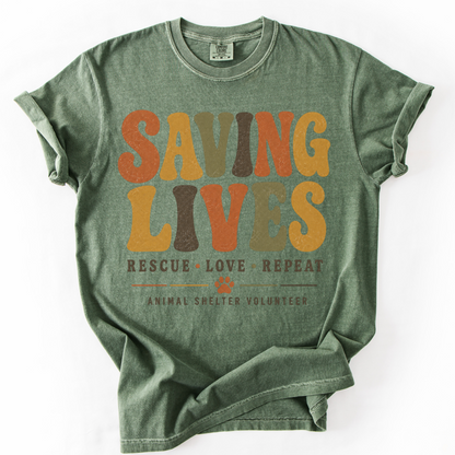 Animal Shelter Volunteer Shirt, Rescue Volunteer Gift, Saving Lives Comfort Colors Retro Tee