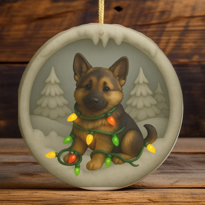 Personalized German Shepherd Christmas Ornament, 3D Clay-Style Dog Keepsake with Lights