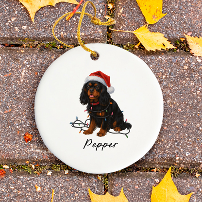 Personalized Black and Tan Cavalier King Charles Spaniel Ornament, Custom Dog Christmas Ornament, Cavalier Lover Gift