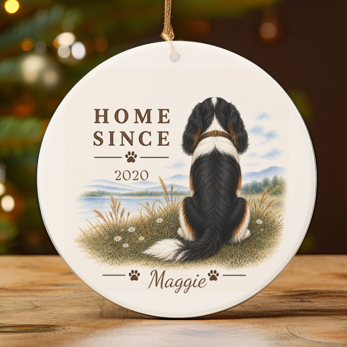 Personalized Tricolor Cavalier Ornament, Double Sided Gotcha Day Gift, Custom Dog Keepsake