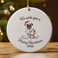 Load image into Gallery viewer, Christmas Tan Pug Ornament, Pug Mom, Christmas Lights Dog Keepsake
