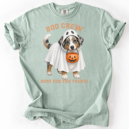 Australian Shepherd Boo Crew Halloween Shirt, Here for the Treats Dog Mom Tee