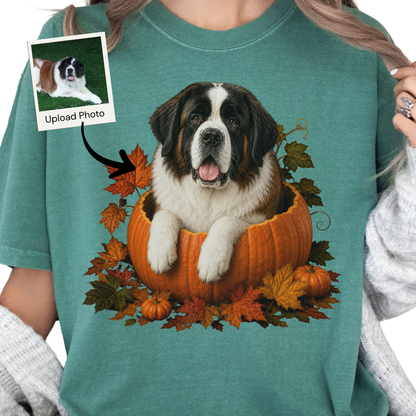 Personalized Dog Photo Fall Pumpkin Shirt Custom Pet Comfort Colors Tee
