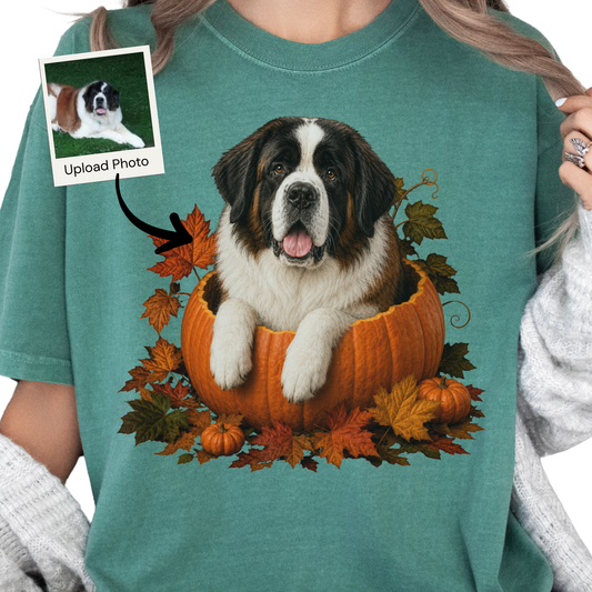 Personalized Dog Photo Fall Pumpkin Shirt Custom Pet Comfort Colors Tee