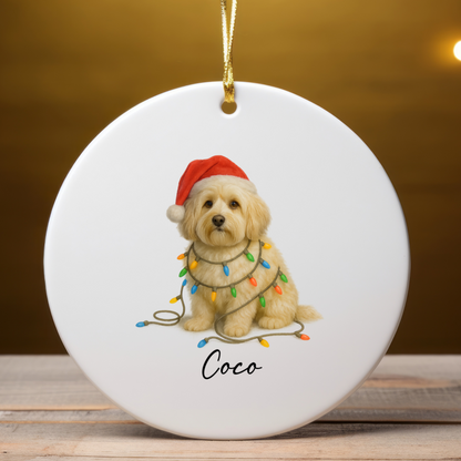 Personalized Cream Havanese Christmas Ornament, Ceramic Dog Lover Gift, Holiday Pet Keepsake Tree Decor