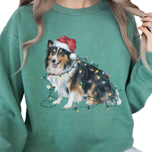 Christmas Shetland Sheepdog Sweatshirt, Lights Dog Sweater, Sheltie Mom Holiday Apparel