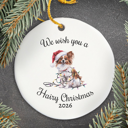 Christmas Papillon Ornament, Christmas Lights Dog Keepsake