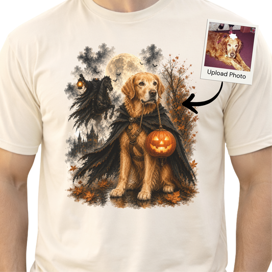 Custom Halloween Dog Shirt, Personalized Headless Horseman Comfort Colors Pet Portrait Tee