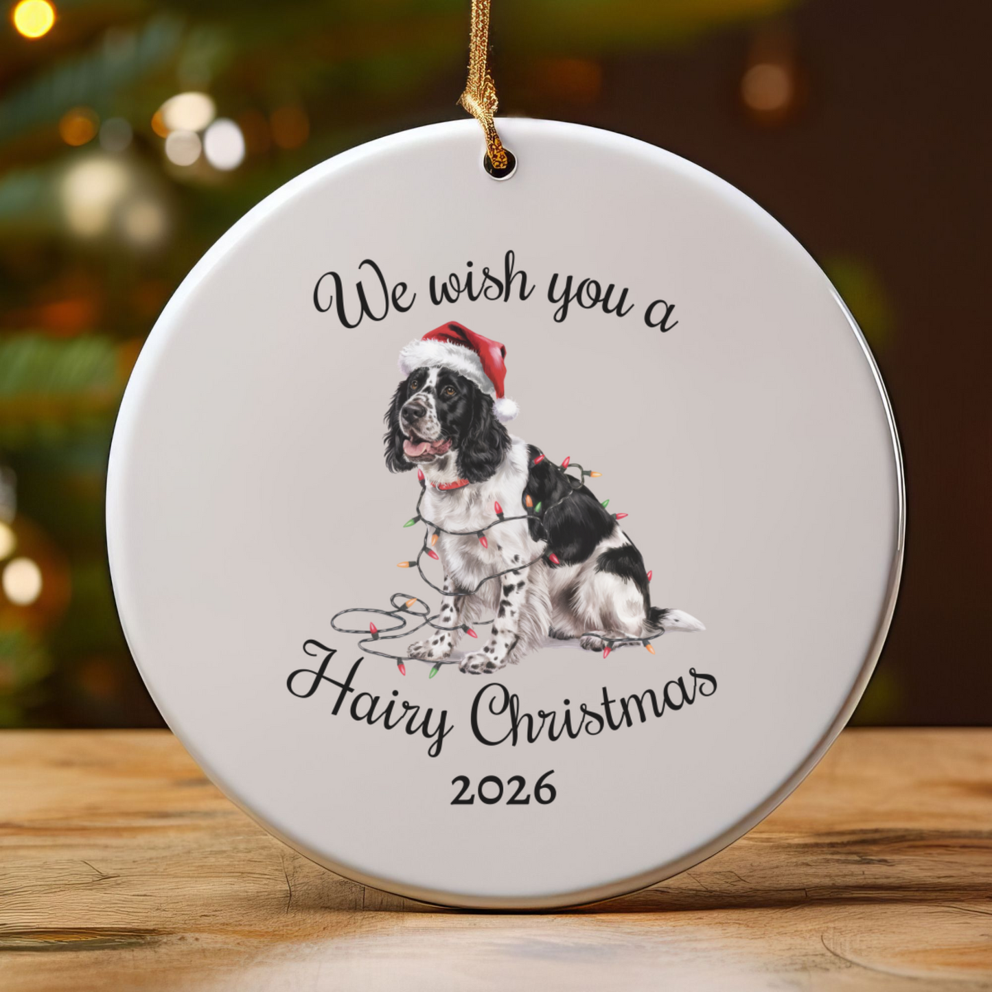 Christmas Black Springer Spaniel Ornament, Christmas Lights Dog Keepsake