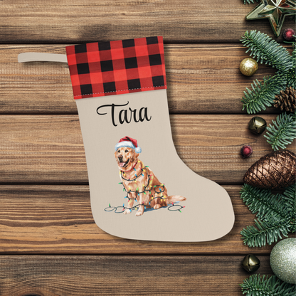 Personalized Golden Retriever Christmas Stocking, Holiday Decor Gift for Pet Lovers