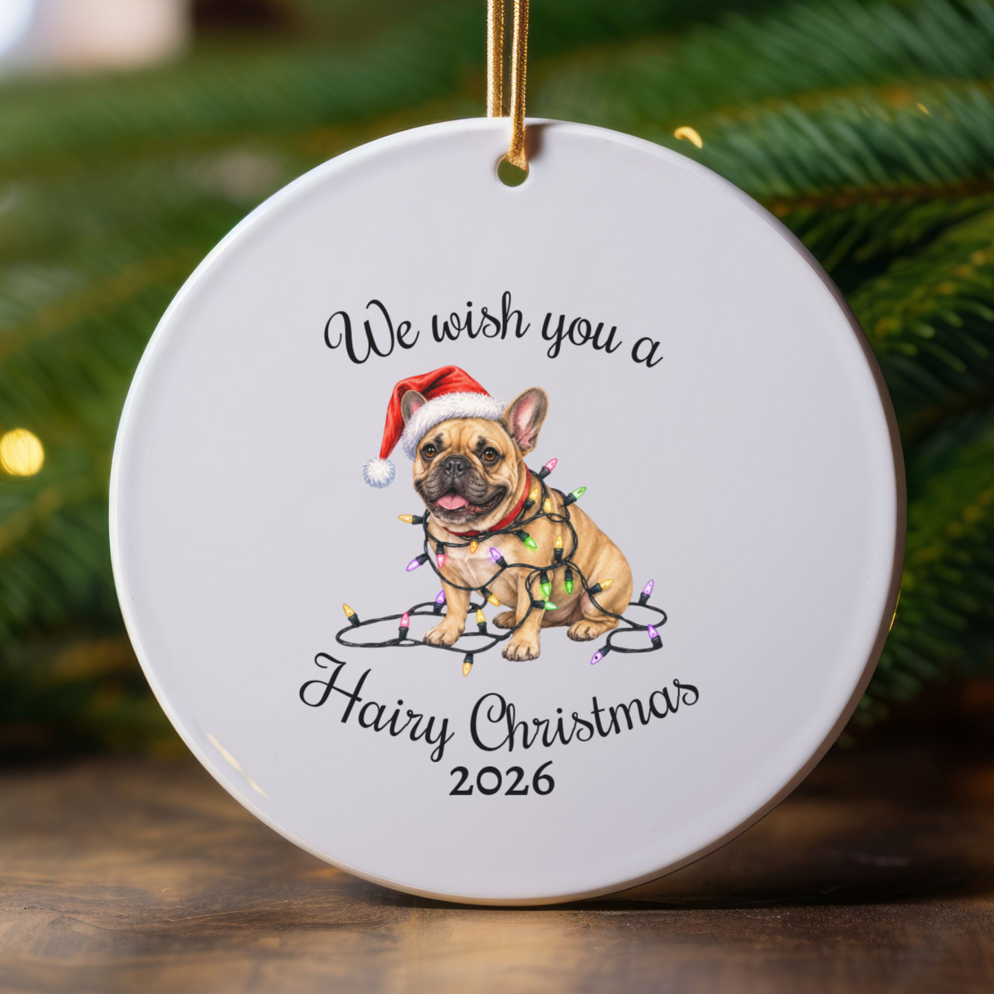 Christmas Fawn French Bulldog Ornament, Frenchie Mom, Christmas Lights Dog Keepsake, Christmas Dog, Gift For Dog Lover