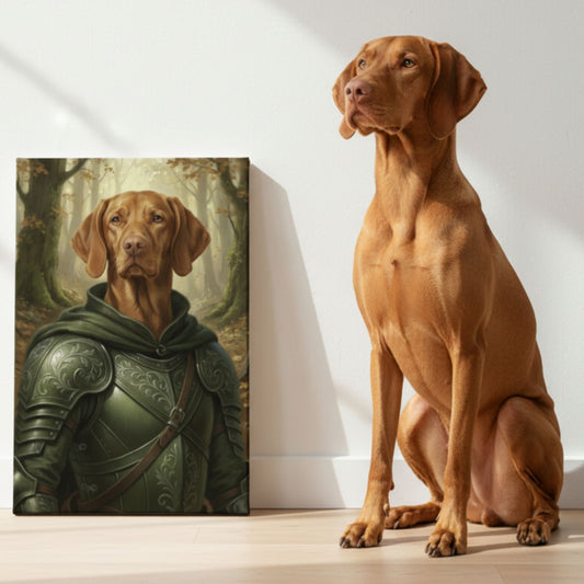 Personalized Dog Elf Ranger Portrait, Custom Medieval Fantasy Pet Canvas