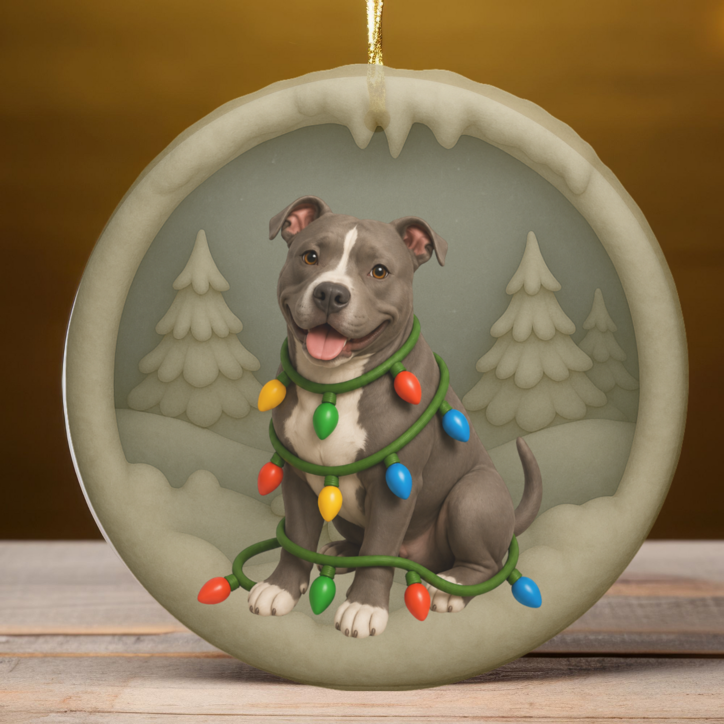 Pitbull Christmas Ornament, Personalized Pitbull Puppy with Holiday Lights, Custom Dog Lover Gift, Tree Decoration