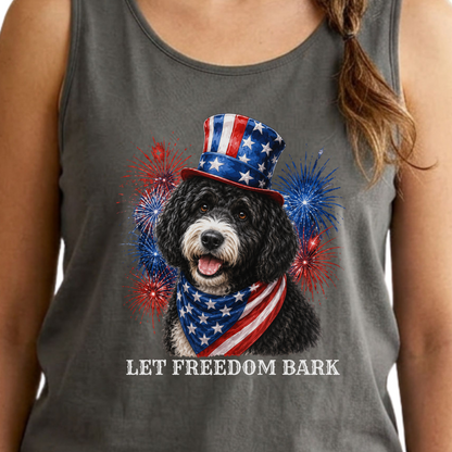 Black Portuguese Water Dog Tank Top, Patriotic Let  Freedom Bark
