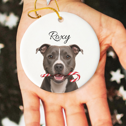 Personalized Pitbull Candy Cane Ornament