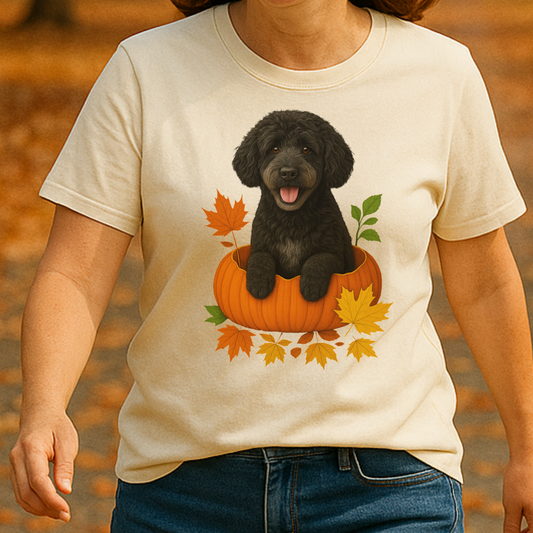 Black Portuguese Water Dog Pumpkin Shirt, Fall Comfort Colors 1717 Tee for Dog Lovers