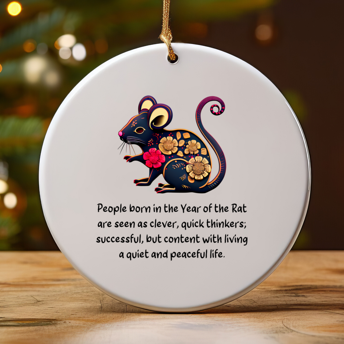 Chinese Zodiac Rat Ornament, Year of the Rat Horoscope Gift for Lunar New Year