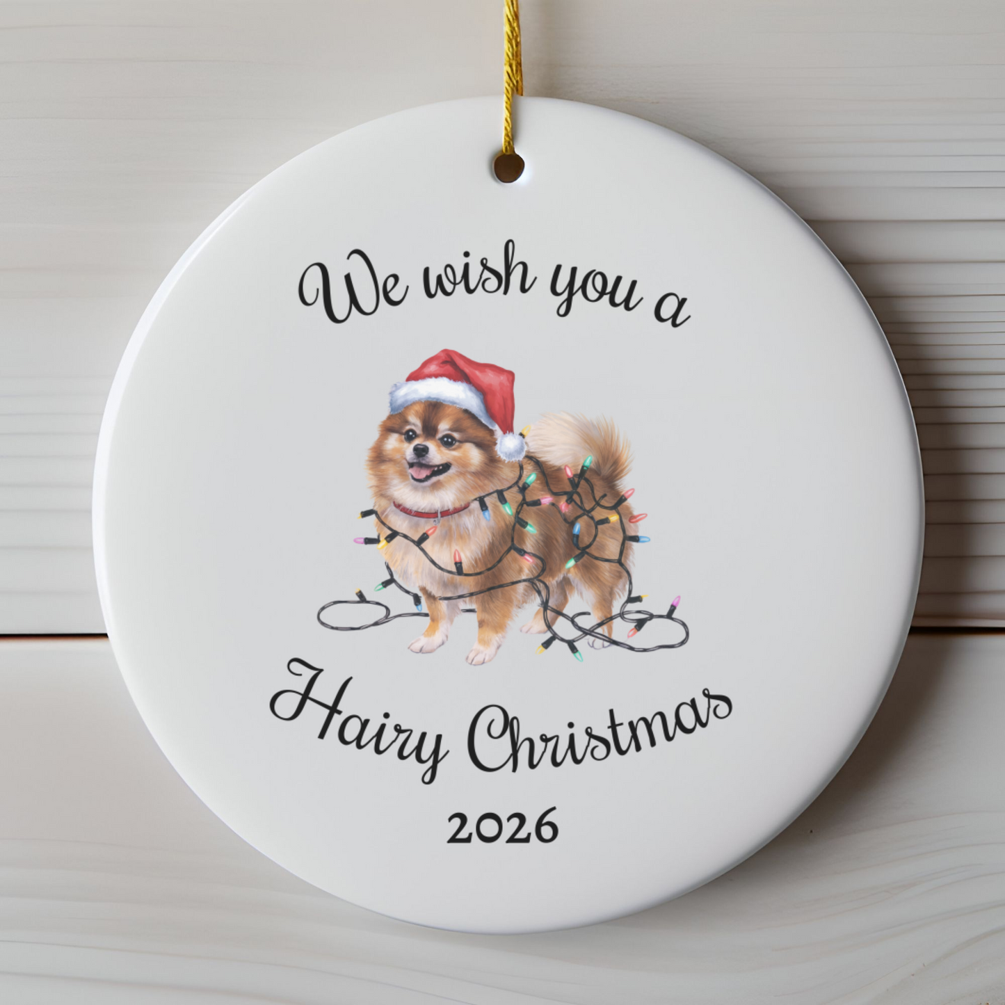 Christmas Pomeranian Ornament, Christmas Lights Dog Keepsake