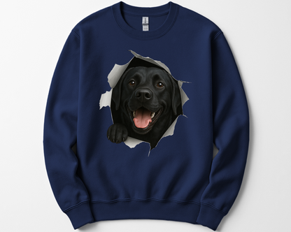 Peeking Black Lab Sweatshirt – Cute Dog Lover Gift, Funny Labrador Crewneck for Pet Owners, Black Lab Mom & Dad Shirt