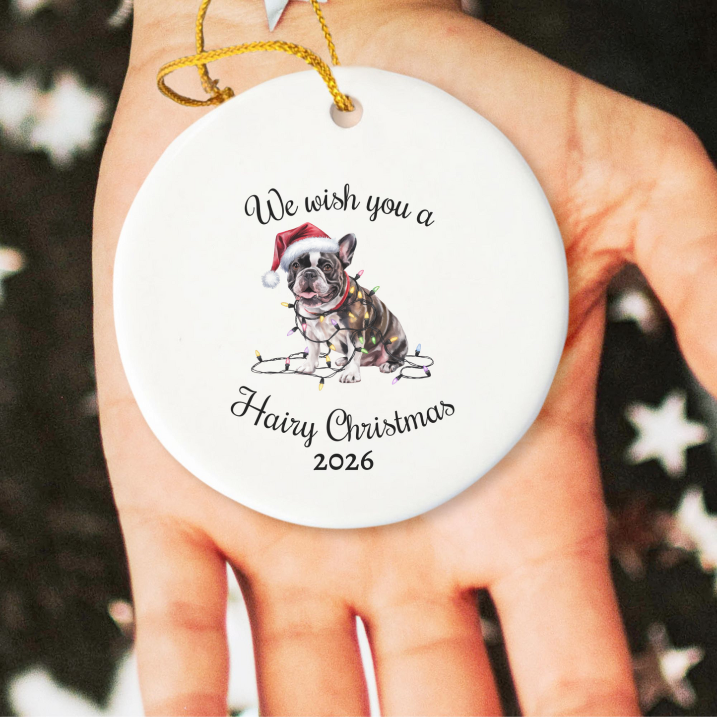 Christmas French Bulldog Ornament, Christmas Lights Dog Keepsake