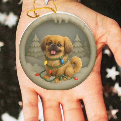 Personalized Pekingese Christmas Ornament, 3D Clay-Style Dog Keepsake with Lights