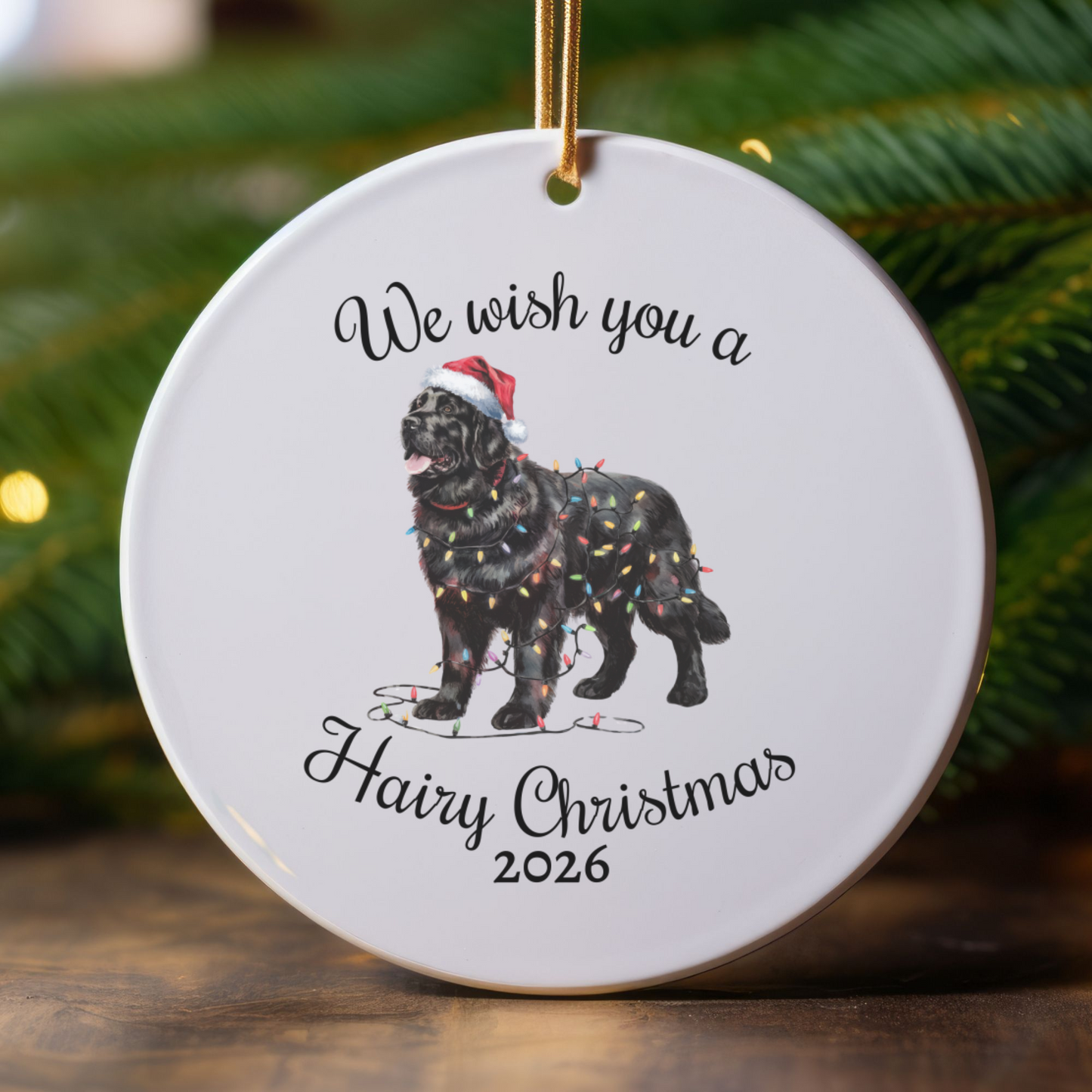 Christmas Black Newfoundland Ornament, Christmas Lights Dog Keepsake