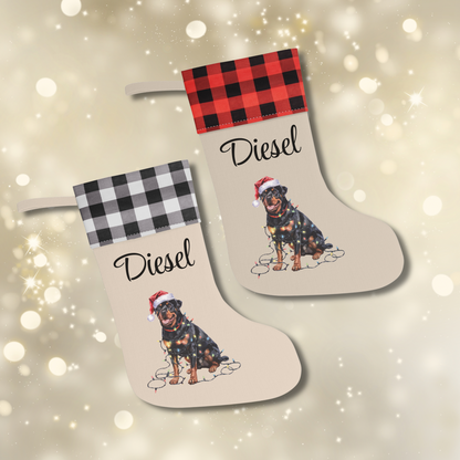 Personalized Rottweiler Christmas Stocking, Holiday Decor Gift for Pet Lovers