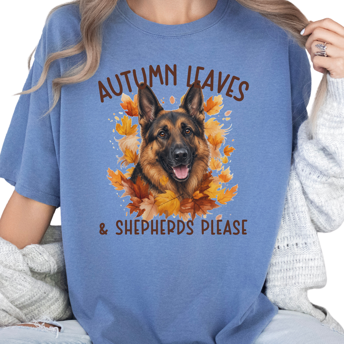 German Shepherd Mom Fall Shirt, Autumn Leaves & Shepherds Please