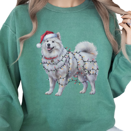 Christmas Samoyed Dog Sweatshirt, Festive Lights Dog Lover Gift