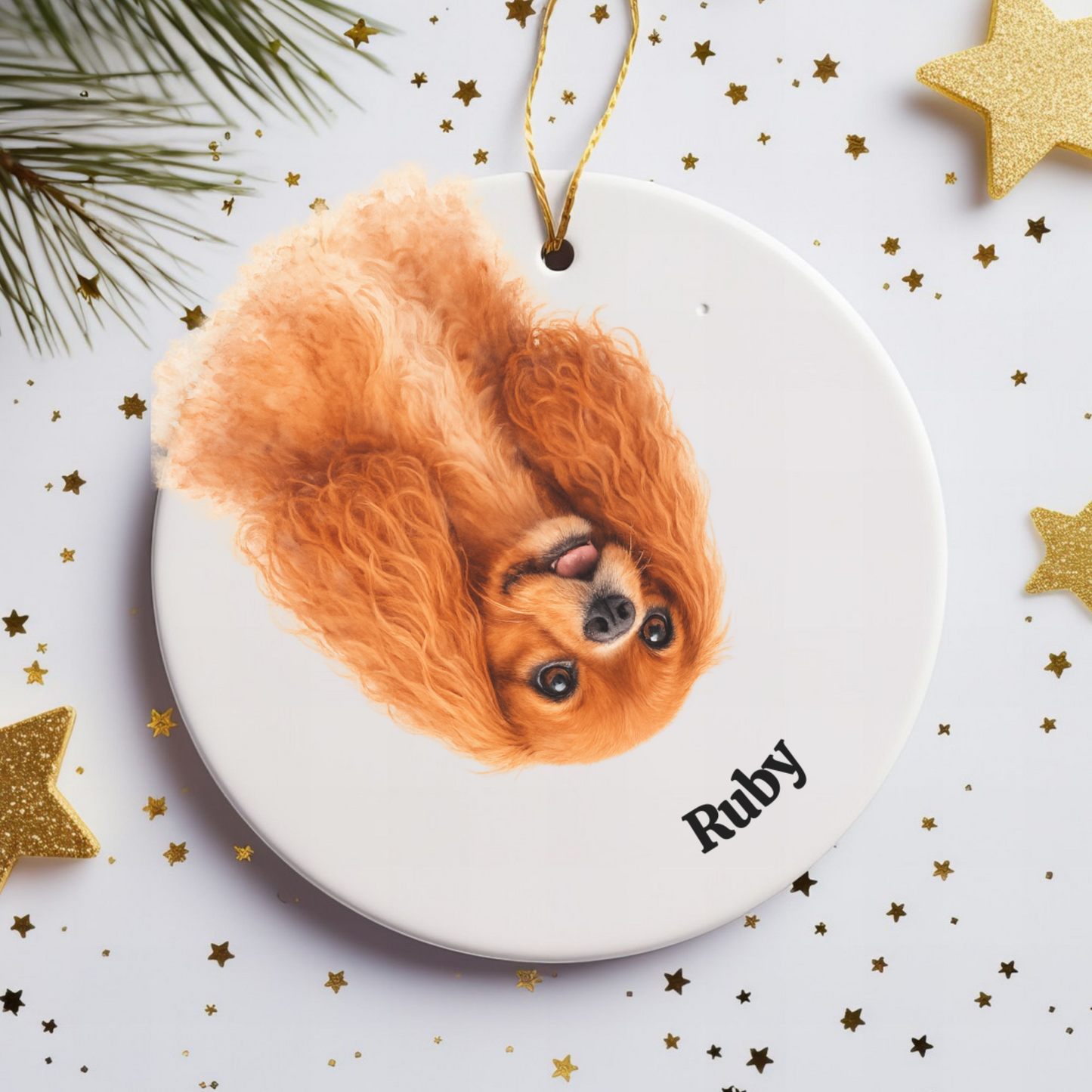 Upside down Personalized Pet Photo Ornament, Custom Dog Cat Memorial Ornament with Name, Watercolor Gift