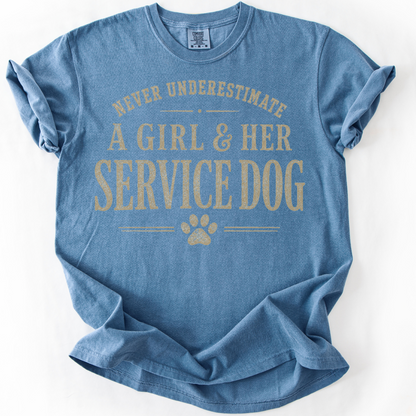 Service Dog Handler Shirt for Women, Never Underestimate a Girl and Her Service Dog