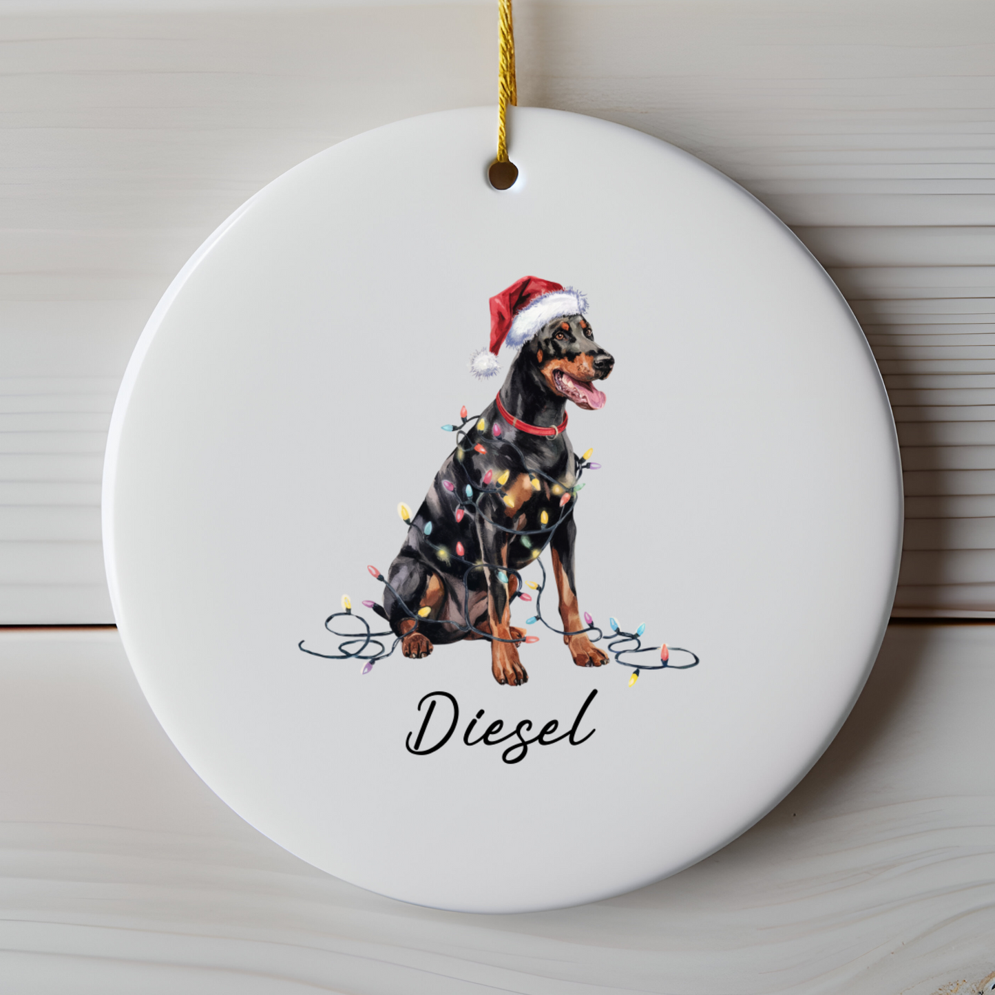Personalized Doberman Pinscher Christmas Ornament, Custom Pet Ceramic Keepsake